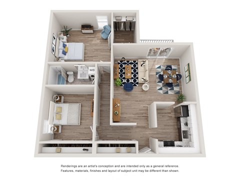 Floor plan for 2 beds, 1 bath, 1000 sqft